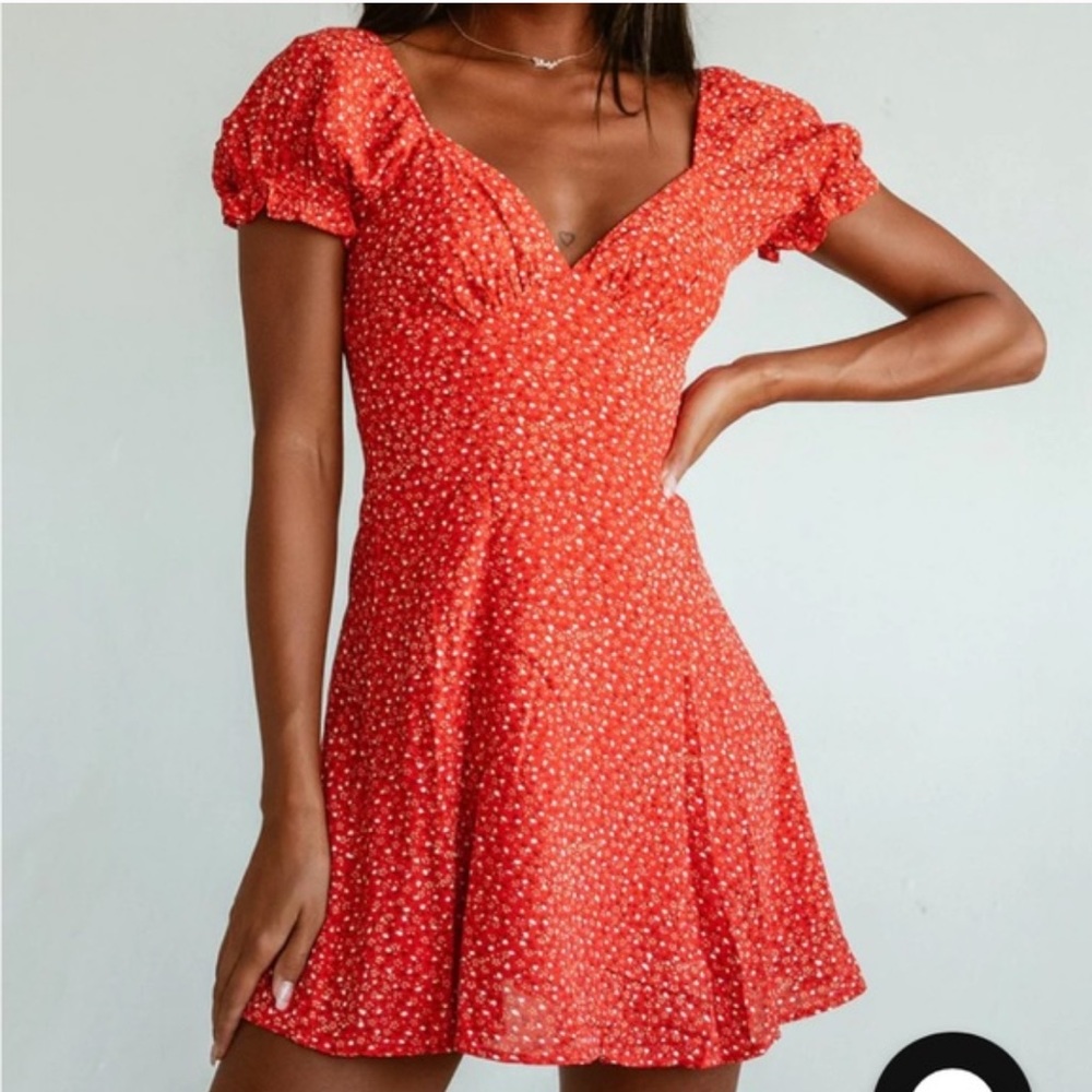 Princess Polly Baily Red Floral Puff Sleeve Mini Dress Size 6
